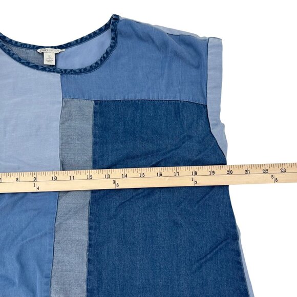 Cato Womens Color Block Denim Blue Sleeveless Top Small 100% Tencel - Picture 3 of 6